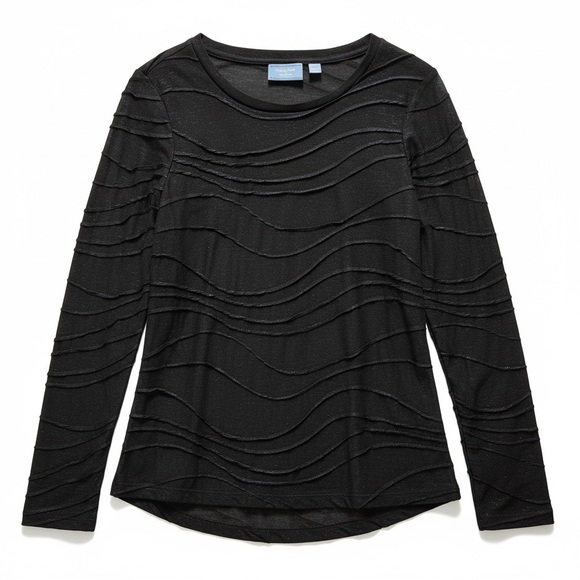 Simply Vera Vera Wang Textured Black Long Sleeve Top with Metallic Blue thread - Picture 5 of 7